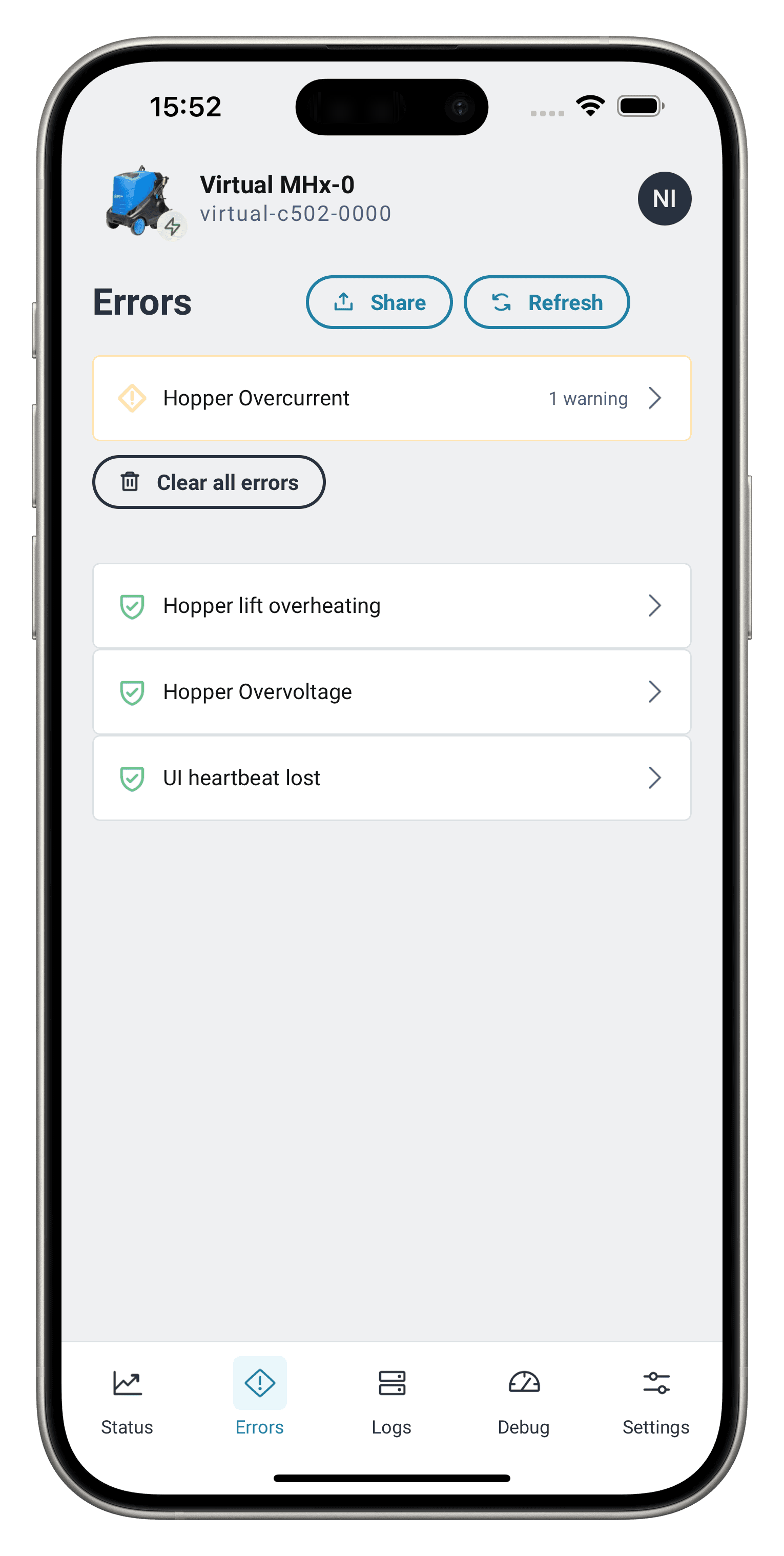 Nilfisk Service Tool screen 7