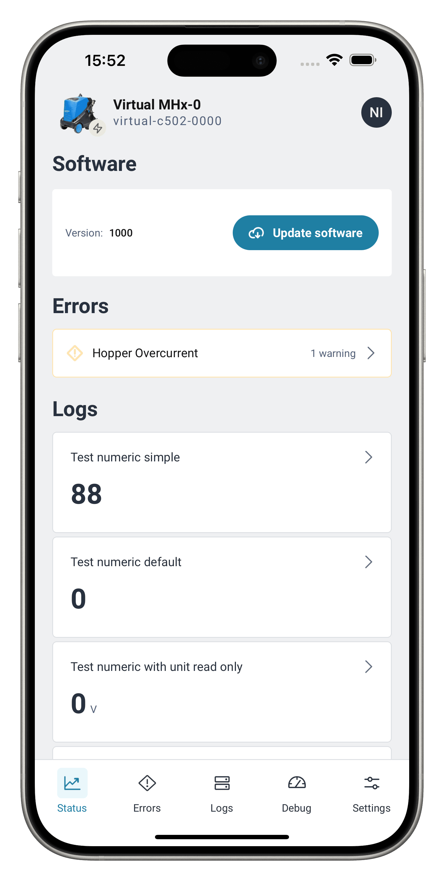 Nilfisk Service Tool screen 5