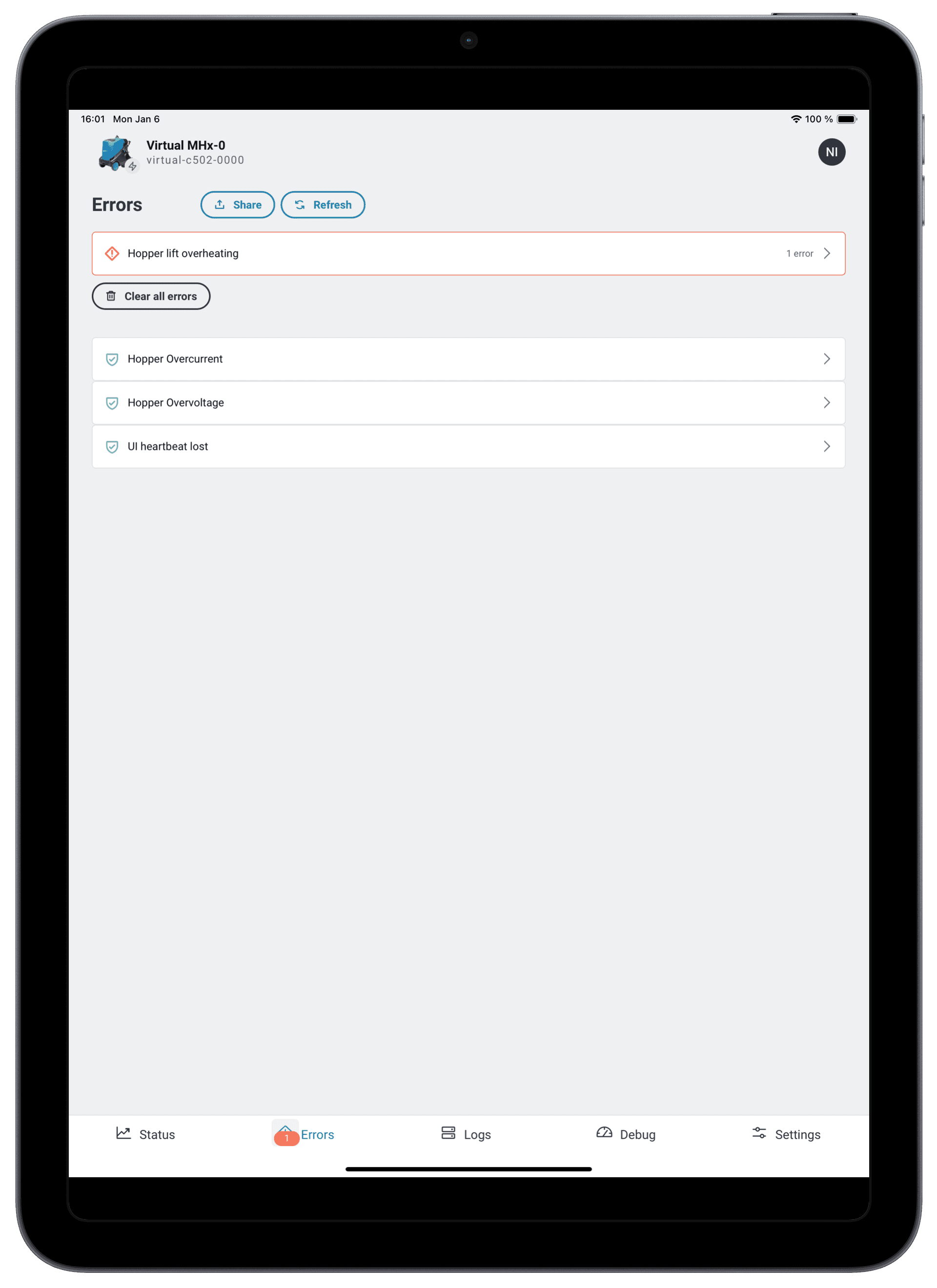 Nilfisk Service Tool screen 6